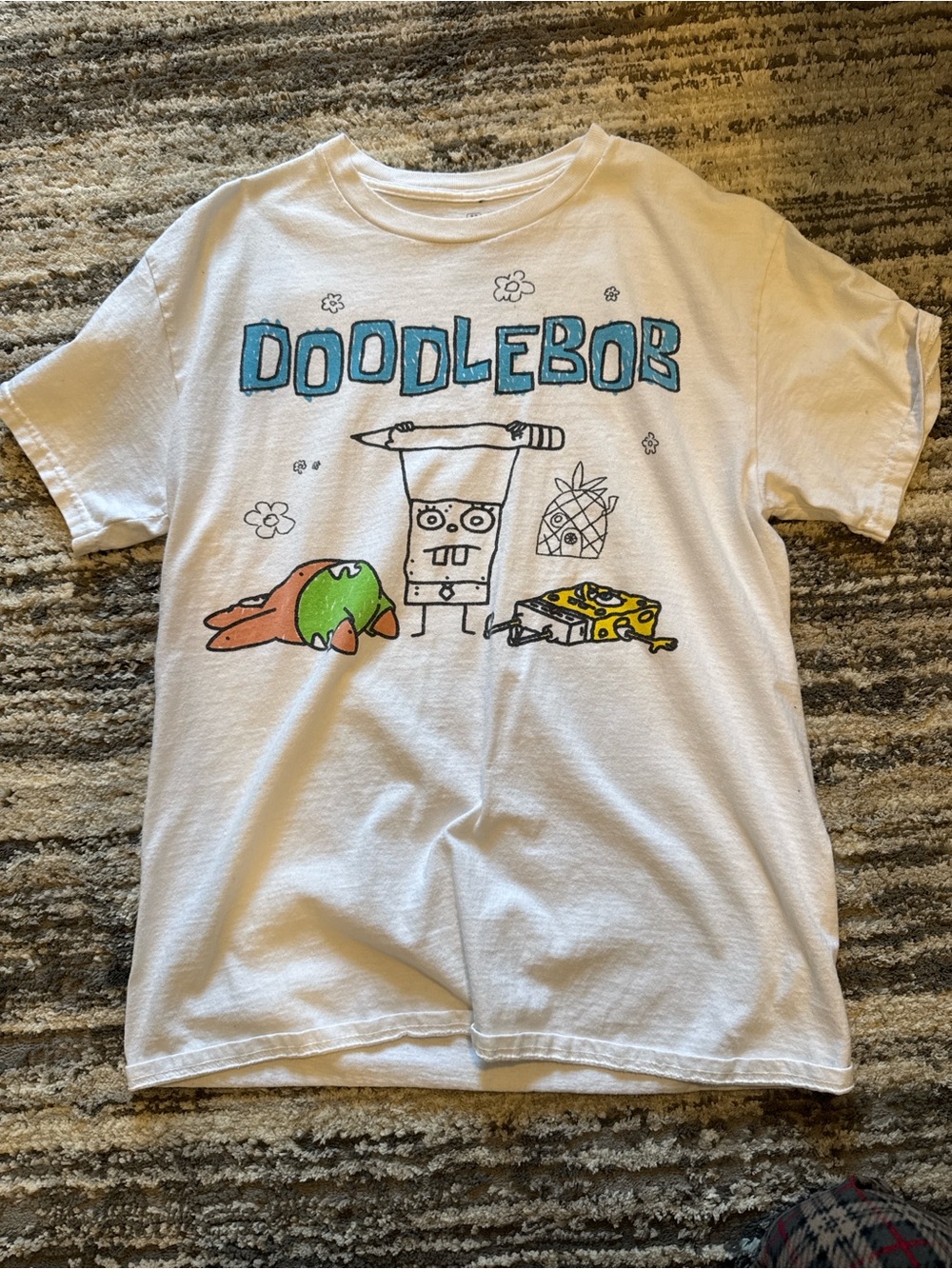 SpongeBob Squarepants White DoodleBob Graphic Tee with Colorful Characters